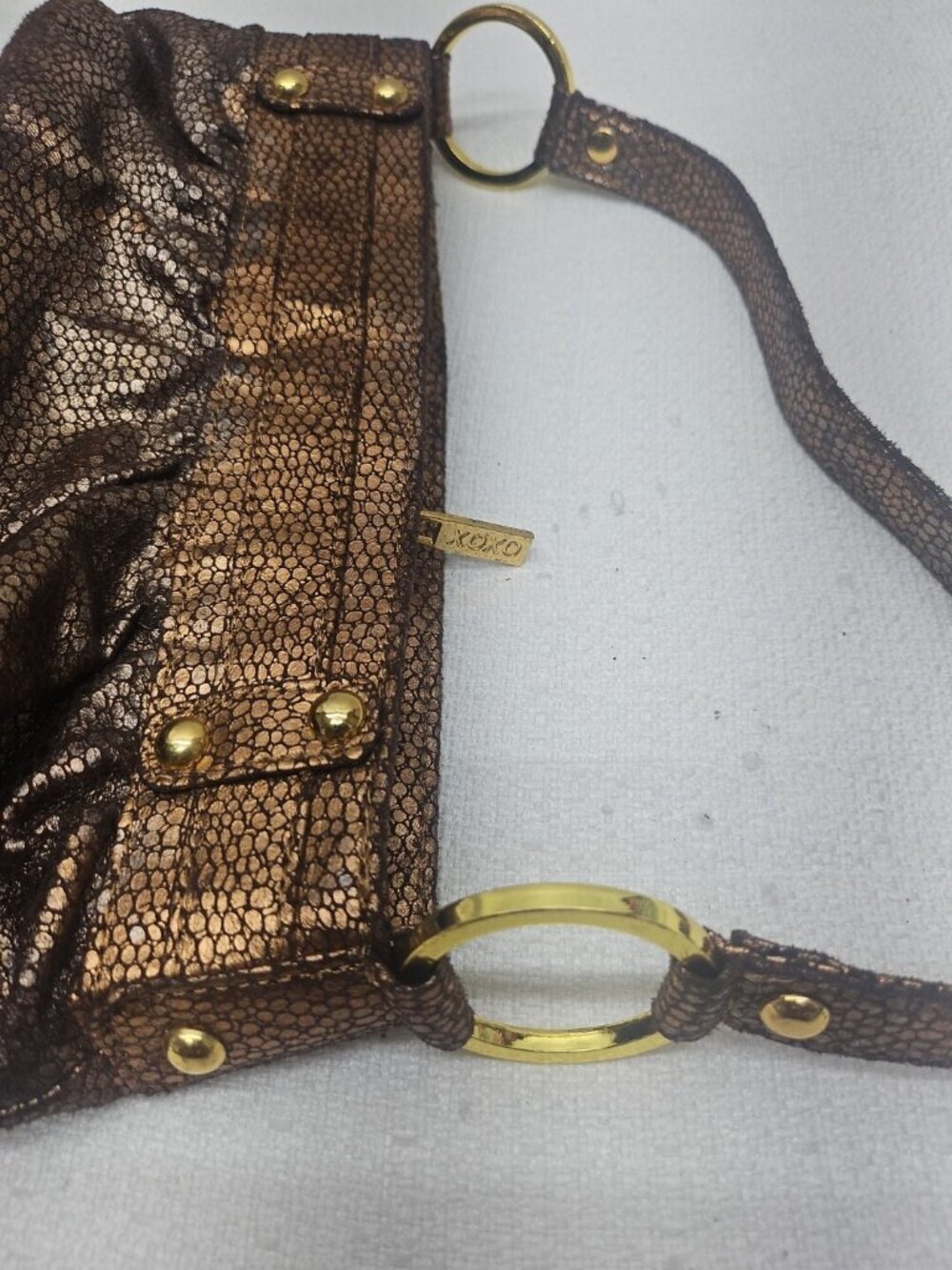 XOXO Y2K Metallic Bronze Mini Shoulder Bag Baguette Ruched Purse McBling - Picture 4 of 11